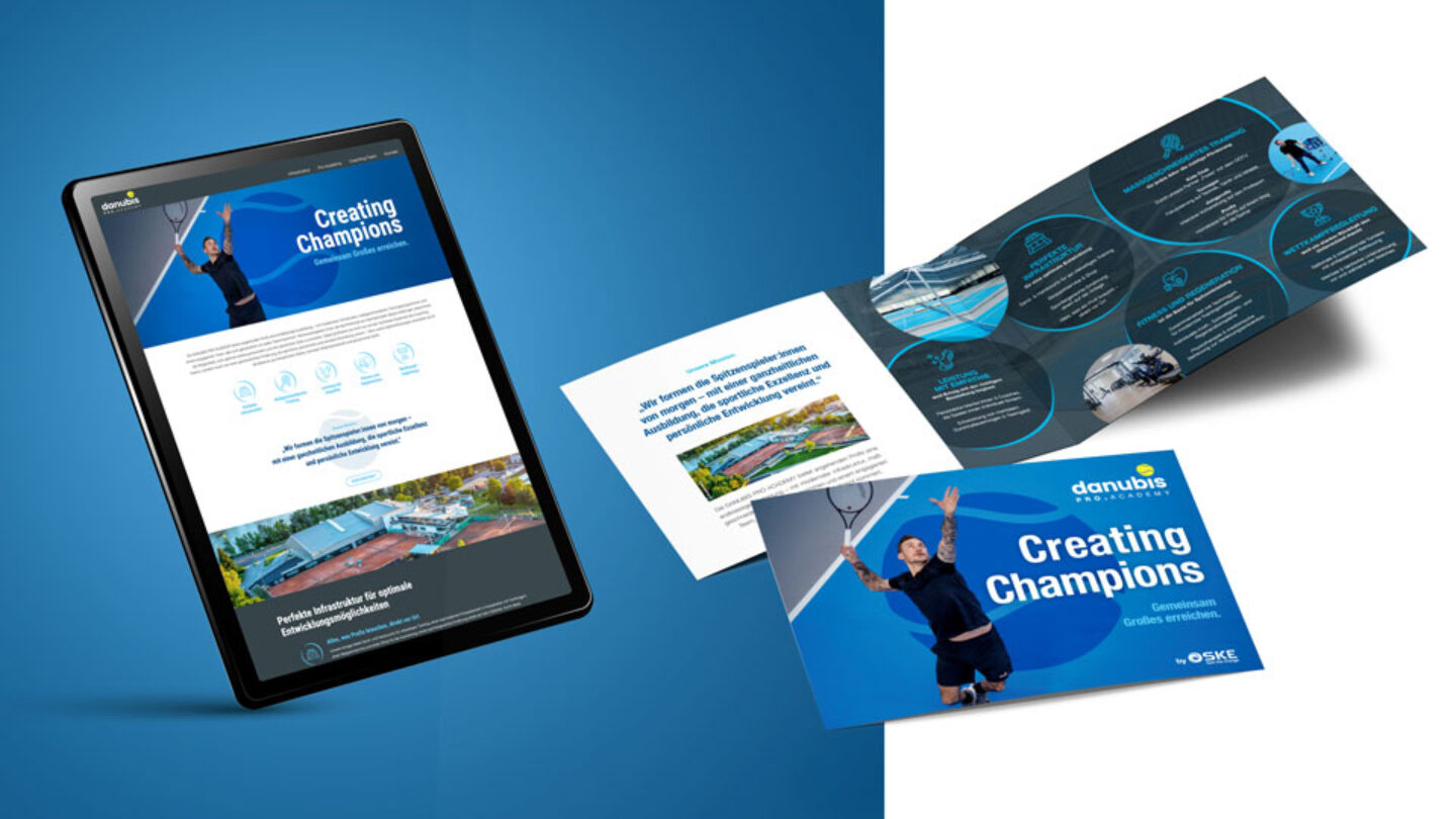 Tablet mit Landingpage und Imagefolder von Danubis Pro Academy.